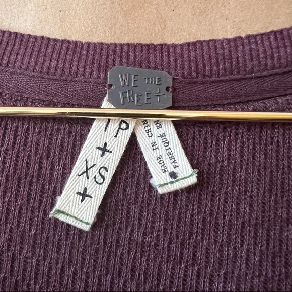 Free People | NWT Rainbow Thermal Henley Tee Long Sleeve in Wine Size XS - Picture 3 of 16